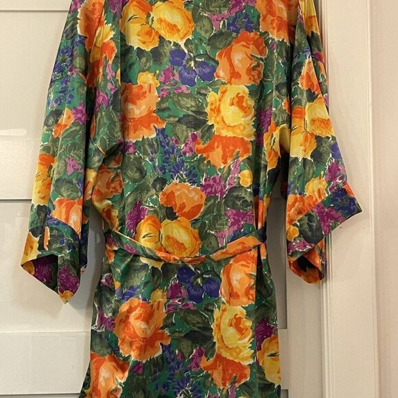 VICTORIA'S SECRET 90 Gold Label Vintage Floral Satin Peignoir Robe Sz M - Picture 5 of 5
